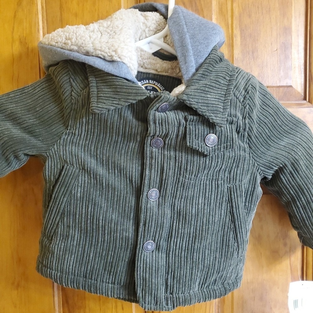 Urban Republic 12M Corduroy Jacket Baby Boy Olive Sherpa Lined Hooded 6517OL-135